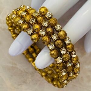 Golden Beaded Rhinestone Coil Wrap Bracelet